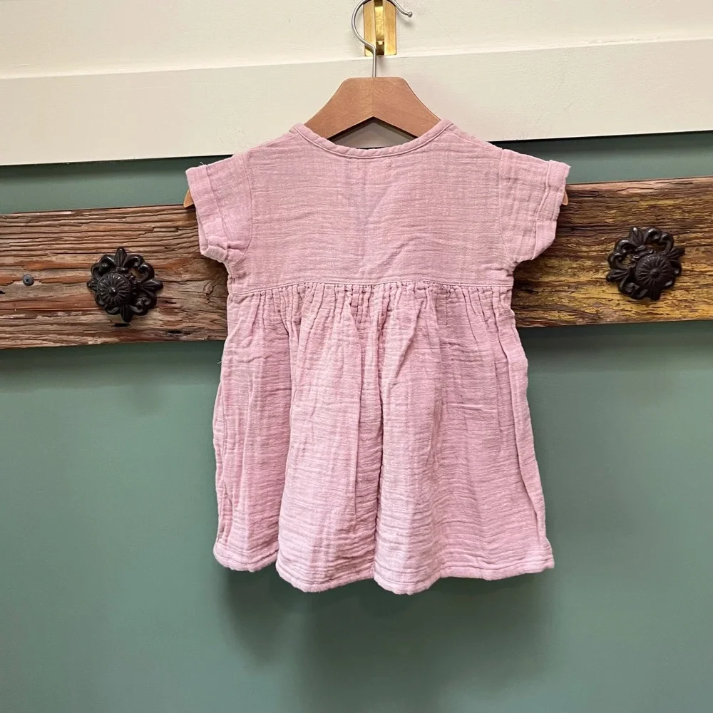 Jamie Kay Organic Cotton Muslin Dress Rose Pink Henley‎ Button Front Toddler 1Y